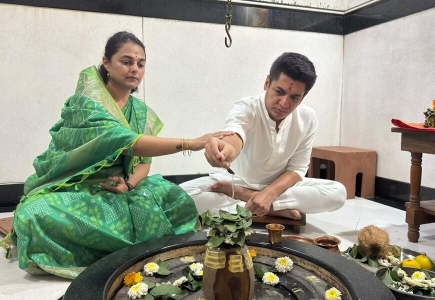 आ.  सत्यजीत तांबे यांची सपत्नीक श्री सोमेश्वर मंदिरात पूजा करून मानाच्या ‘इच्छापूर्ती गणेशा’च्या विसर्जन सोहळ्याला सुरुवात !